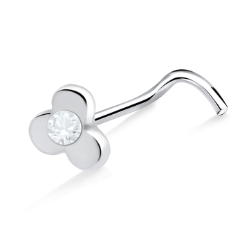 Flower With Stone Silver Curved Nose Stud NSKB-201